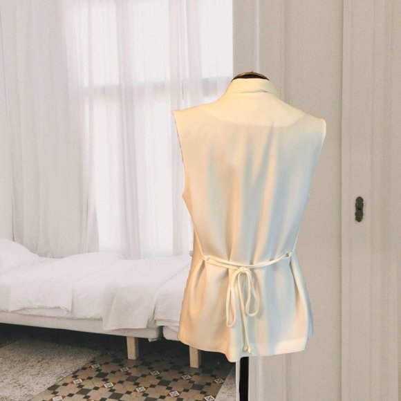 Daniel Rainn Open Front Shawl Collar Vest With Tie, Size Small - Picture 2 of 6